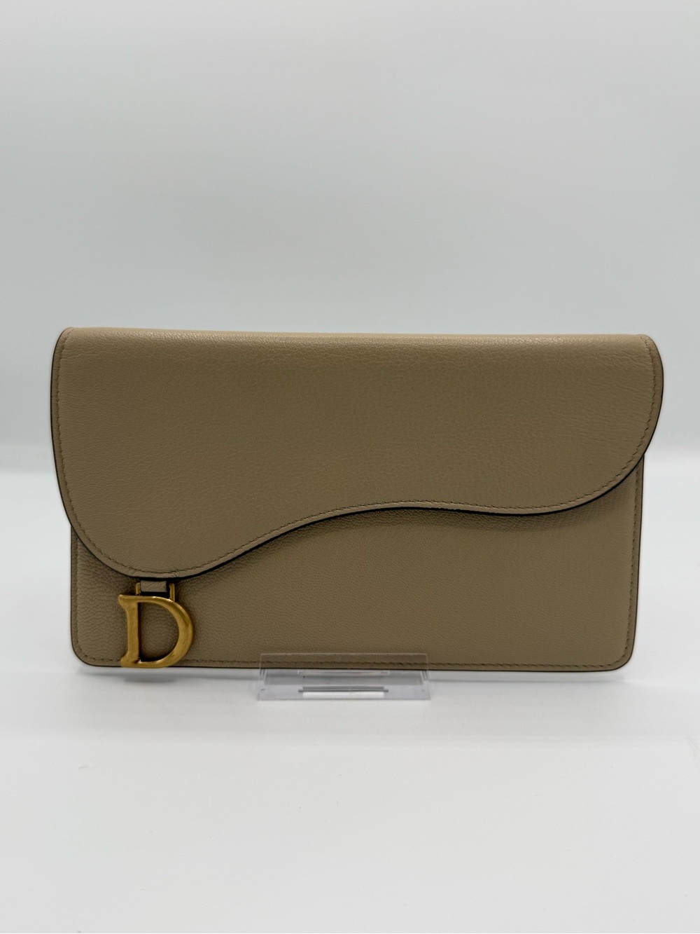 Christian Dior Saddle Long Wallet Taupe Gold D Hardware